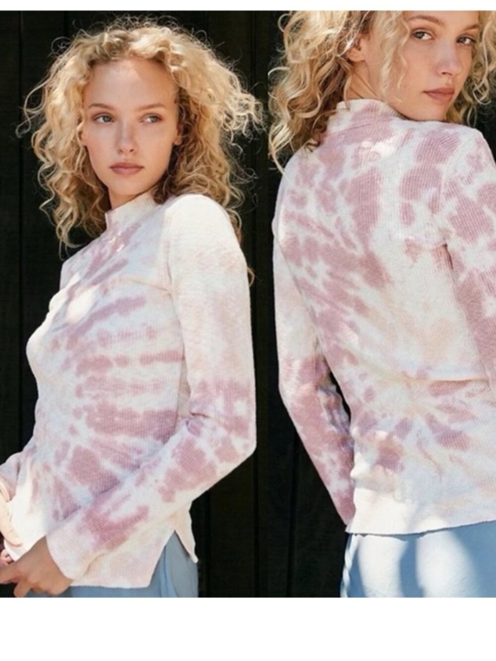 Free People We The Free Swirl Tie Dye Mock Neck Thermal Long Sleeve Size Large
